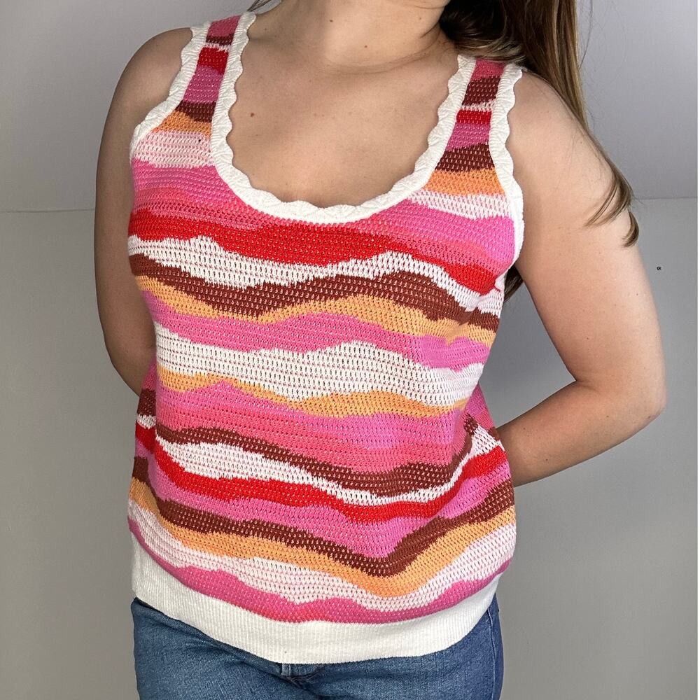 LOFT Knit Pink and Orange  Color Block Wave Tank